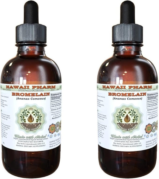 Bromelain Alcohol-Free Liquid Extract, Bromelain (Ananas Comosus) Dried Powder Glycerite Hawaii Pharm Natural Herbal Supplement 2x4 oz