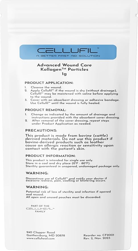 Cellufil® Collagen Particles for Advanced Wound Care – 100% Non-Hydrolyzed Bovine Collagen for Tissue Regeneration, First Aid & Minor Bleeding, One Vial