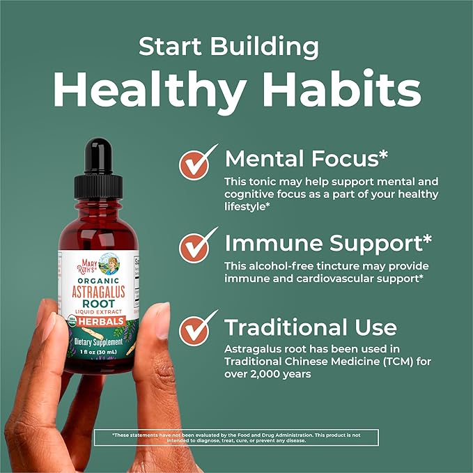 MaryRuth Organics Astragalus Root, Sugar-Free, USDA Organic, Astragalus Extract for Immune Support and Focus, Herbal Liquid Drops, Non-GMO, Vegan, 1 Fl Oz