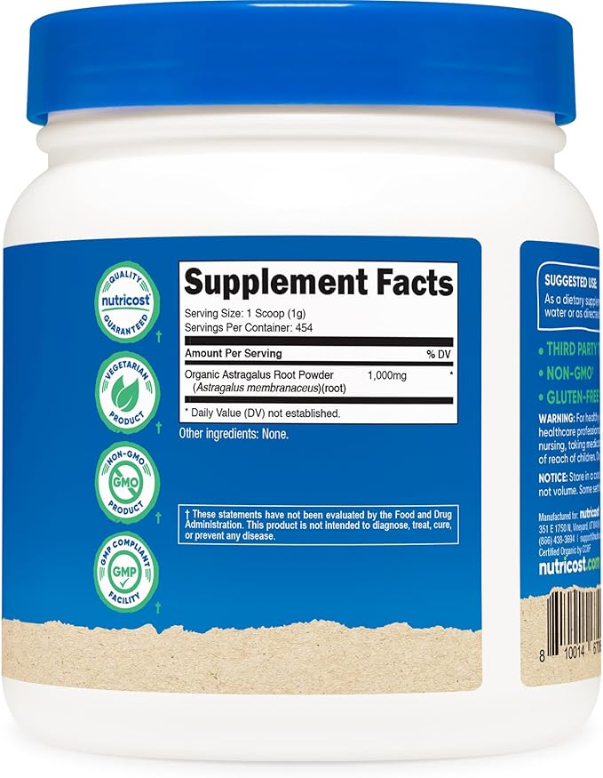 Nutricost Organic Astragalus Root Powder 1LB - Gluten Free, Non-GMO, Vegetarian