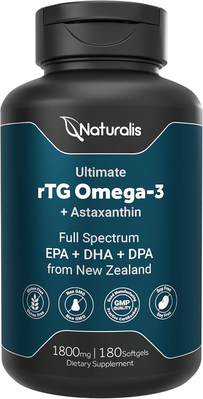 Ultimate rTG Omega 3 Fish Oil 1800mg from Wild New Zealand Tuna - Full Spectrum Omega3s EPA, DHA & DPA - Sustainably Sourced, Non-GMO, Gluten Free - 180 Softgels