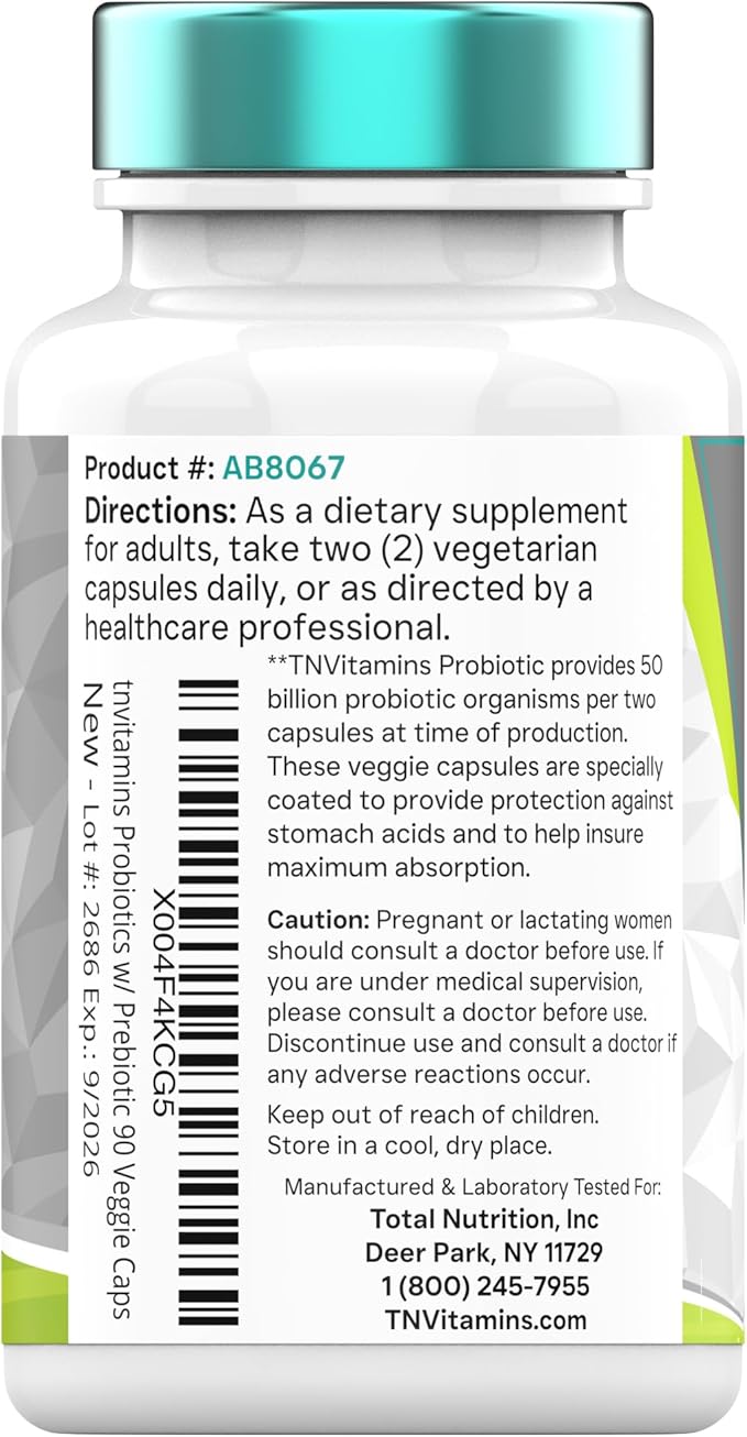 Probiotics with Prebiotic: 50 Billion CFU - 10 Strain - 90 Vegetarian Capsules | with Acidophilus Probiotic for Digestive Health, Gut Health, & Immune Support* | for Men & Women