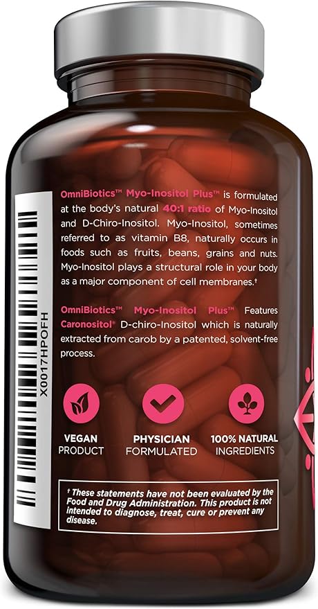 Myo-Inositol & D-Chiro Inositol Supplement with 40:1 Ratio for Hormone Balance for Women - Women Supplement to Support Reproductive Health & Ovarian Function. Non-GMO - 120 Vegan Capsules