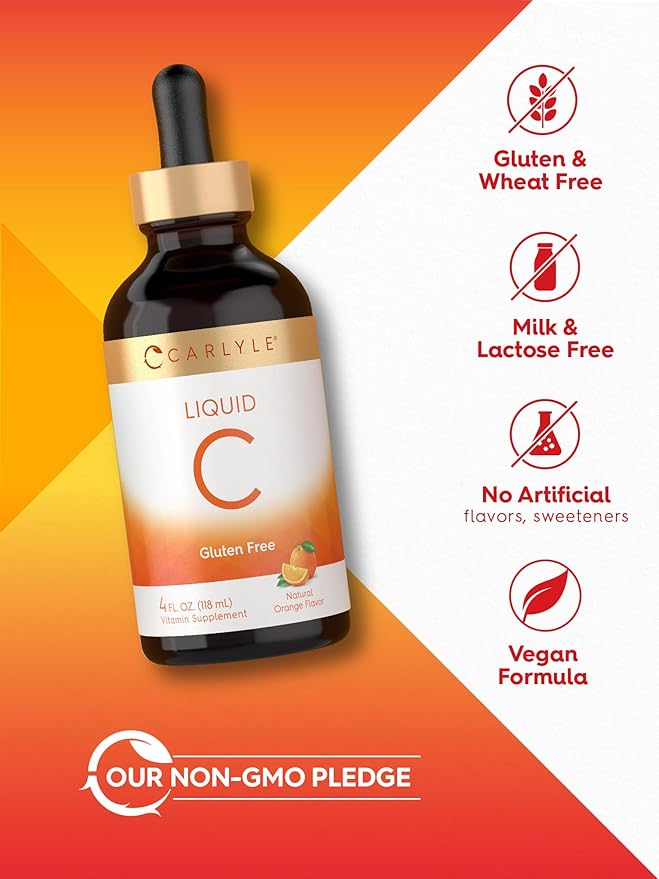 Carlyle Vitamin C Liquid | 4 fl. oz | Orange Flavor | Vegan, Non-GMO, Gluten Free Supplement