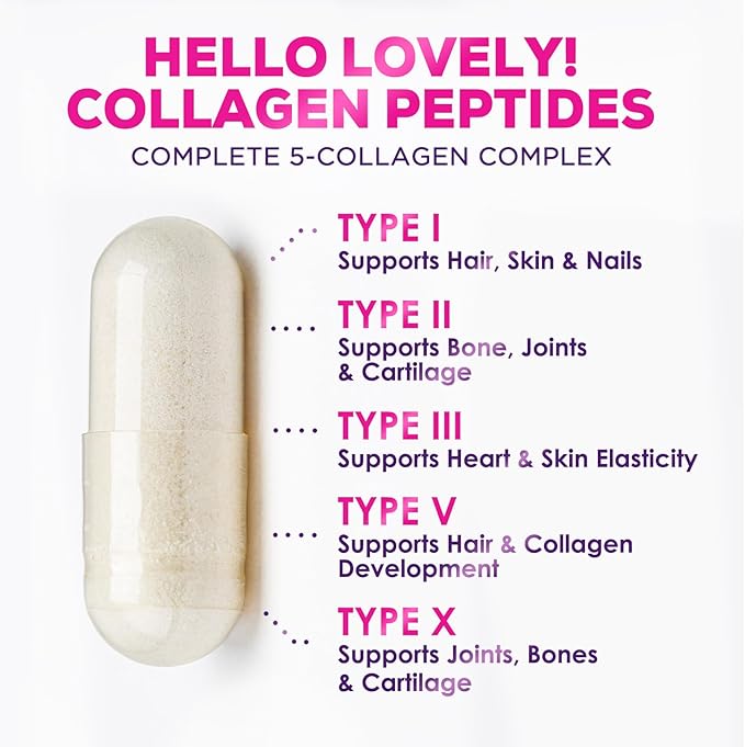 Best Collagen Peptides for Women - Multi-Collagen Hydrolyzed Complex 5 Types, Grass Fed Peptides for Hair, Skin, Nail, Bone & Joint Health Support, Collagen Powder Caps for Women & Men - 60 Capsules