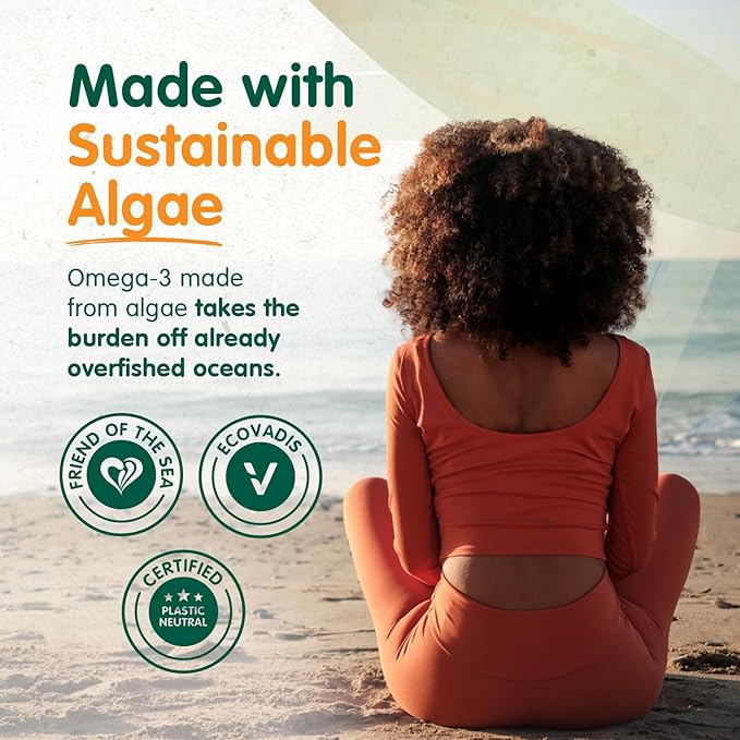 OmegaVia Vegan Omega 3 Supplement, Algae Omega 3 Fish Oil Alternative, 300mg Vegan DHA Fatty Acids, Plant Based, Planet and Ocean Friendly, IAOS 5 Star Tested, 60 Softgels