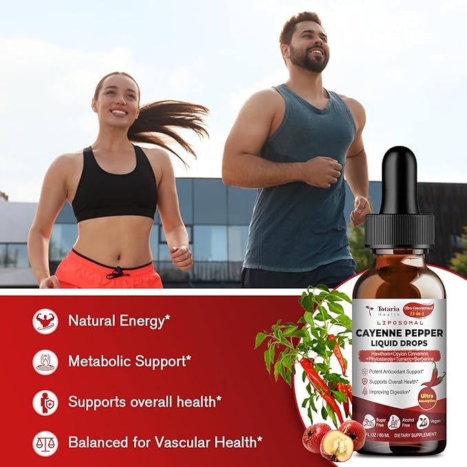 Cayenne Pepper Drops Liposomal Liquid Supplement, 13-in-1 Cayenne Pepper Drops with Vitamin B3, Hawthorn Berry, Panax Ginseng, Berberine, Beet Root, Ceylon Cinnamon, Turmeric Curcumin Extract