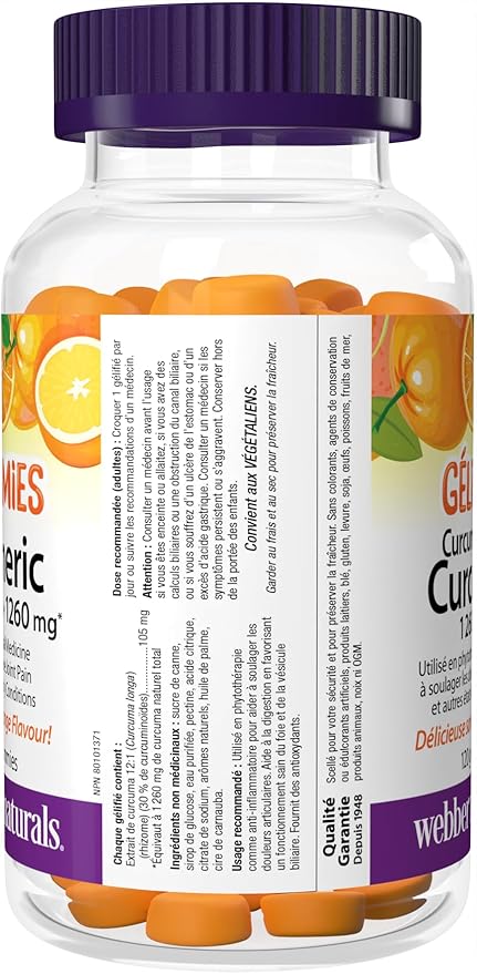 Webber Naturals Turmeric Curcumin Gummies 1260 mg Orange, 120 Gummies