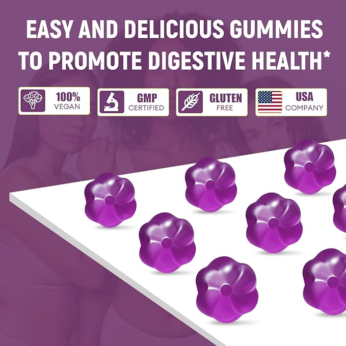 10G Fiber Gummies with 30 Billion CFU Probiotics, Grape Flavor, Bloating Support, Fiber Supplement with Vitamin C, ACV, Inulin, Sugar Free, 180 Count