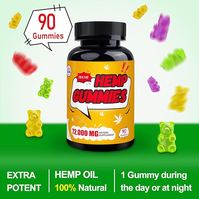 Hemp Gummies High Potency, Organic Hemp Supplement for Peaceful Bedtime, Pain, Mood - with Pure Hemp Oil Extract - Natural Edibles Hemp Gummy Bears - Vegan, Non-GMO, Sugar Free