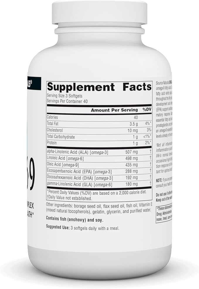 Source Naturals Omega 3-6-9, Essential Fatty Acid Complex for Heart and Brain Health* - 120 Softgels