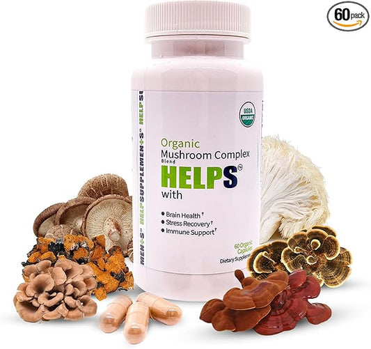 Organic Mushroom Complex Capsules | 6-in-1 Mushrooms Supplement | Brain Health, Immune Support System, Memory & Energy | 1000mg Cordyceps, Chaga, Lion’s Mane, Reishi, Shiitake & Turkey Tail Extract