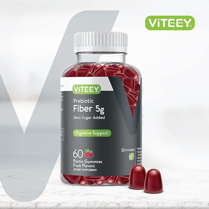 Prebiotic Fiber Gummies for Adults, 5g - Zero Sugar Added - Fiber Supplement Gummies for Digestive Health Regularity & Natural Weight Support - Vegan, Gelatin Free - Chewable Fruit Flavored Gummy