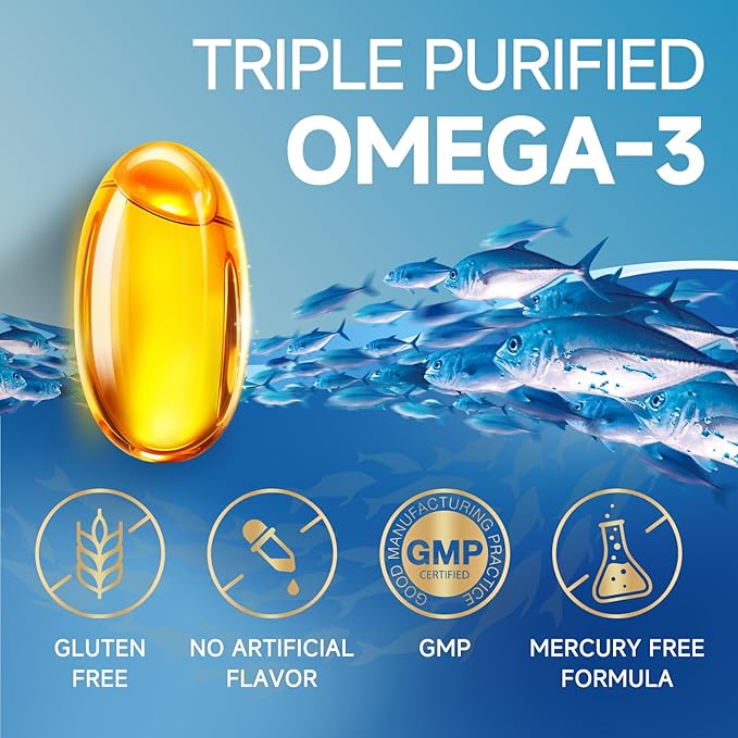 Triple Strength Omega-3 Fish Oil 2000mg with Vitamin E – Ultra High-Potency EPA, DHA & DPA Fatty Acids – Supports Heart, Brain, Eye, Skin & Immune Health – Non-GMO, 120 Softgels