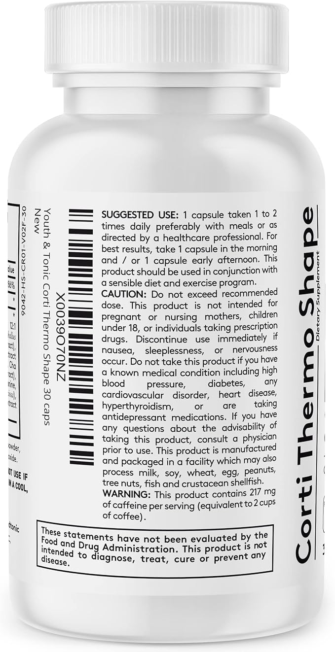 Youth & Tonic Thermogenic Supplement 30 Capsules as Advanced Diet Support for Energy Metabolism Focus for Men and Women with Caffeine Chromium Glucomannan Guarana Hoodia Gordonii