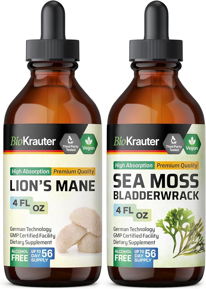 BIO KRAUTER Lion's Mane Tincture 4 Fl. Oz. & Sea Moss Tincture 4 Fl. Oz.