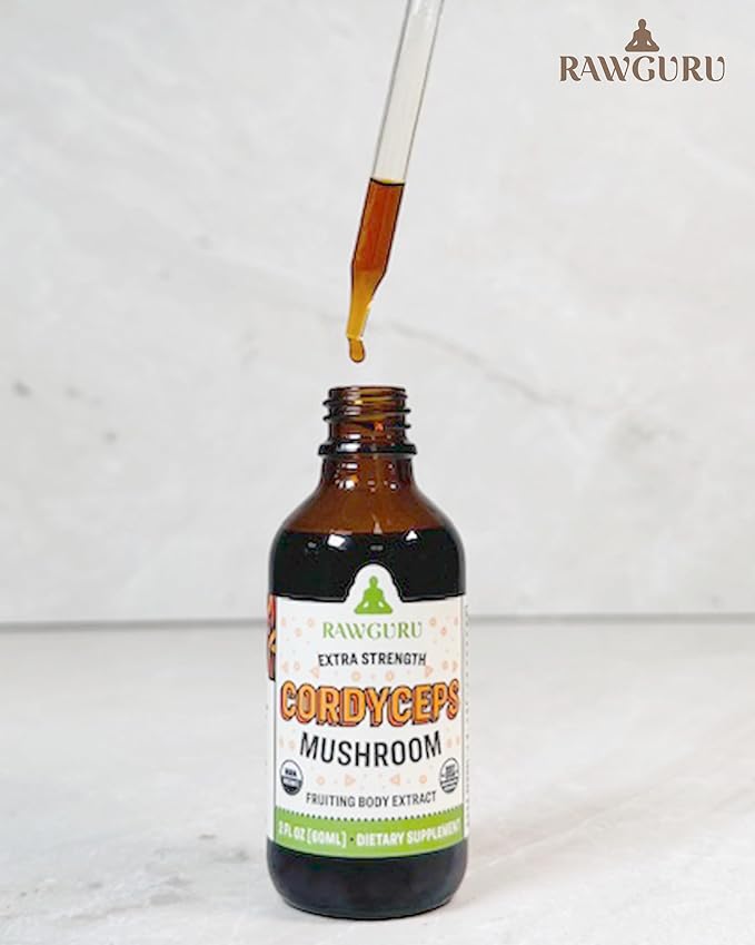 RawGuru Cordyceps Mushroom Supplement - Vegan Cordyceps Extract with Trace Minerals - Nano-Processed Immunity Boost & Cognitive Supplement Tincture - 60 Servings of Vegan Drops per 60 ml, Pack of 1