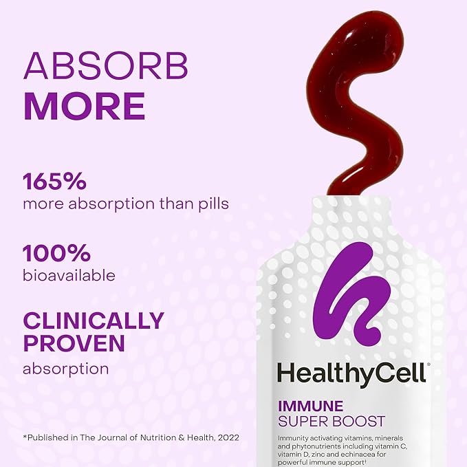 Healthycell Immune Super Boost Daily Liquid Supplement - Immune Support Supplement for Adults with Echinacea, Elderberry, Vitamin C, Vitamin D, Calcium & Zinc - 30 Gel Packs