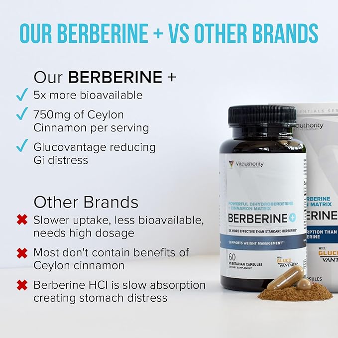 Vitauthority Berberine with Ceylon Cinnamon Supplements | High Absorption Dihydroberberine for Balance and Support | Vegan Powerful AMPk Activator & Antioxidant | 30 Servings