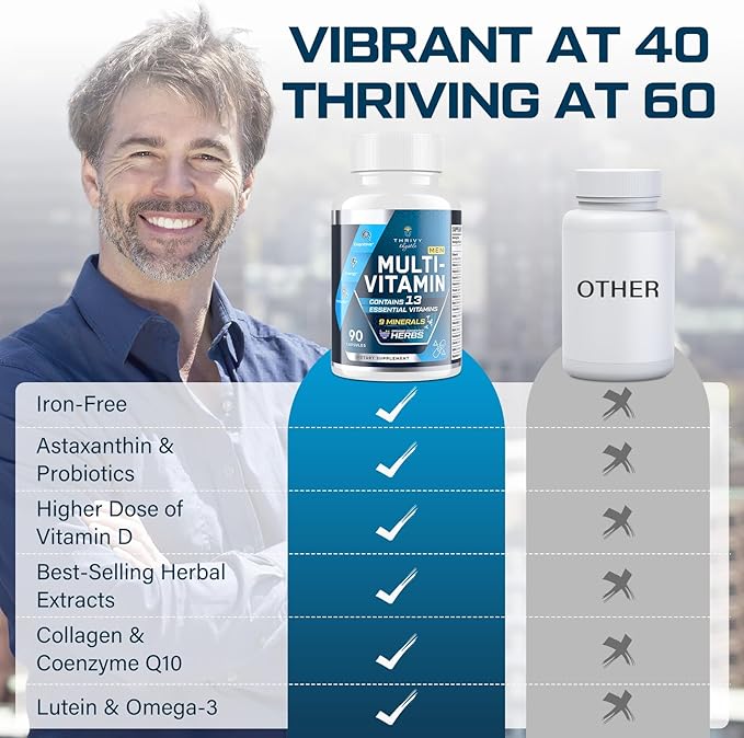 Men Multivitamins 50 Plus - Daily Multivitamin for Men with Fermented Herbal Extracts & 43 Vitamins and Minerals - Mens Vitamins Supports Memory & Brain, Energy, Bone Health
