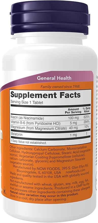 NOW Foods Supplements, Melatonin 1 mg, with Co-Factor Nutrients, Healthy Sleep Cycle*, 100 Tablets