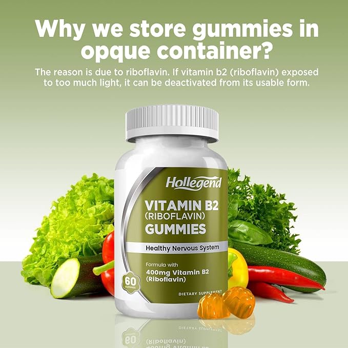 Vitamin B2 Gummies Riboflavin 400mg, B2 Vitamin Chewable Supplement, Vegan, Non GMO, Orange Flavor, 60 Count