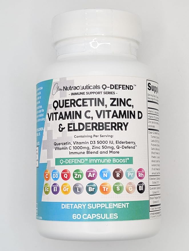 Clean Nutraceuticals Quercetin Zinc Vitamin C Vitamin D Bromelain Elderberry - Immune Defense Support Supplement Adults w Artemisinin, Sea Moss, Echinacea, Garlic Allergy Relief (5pack)