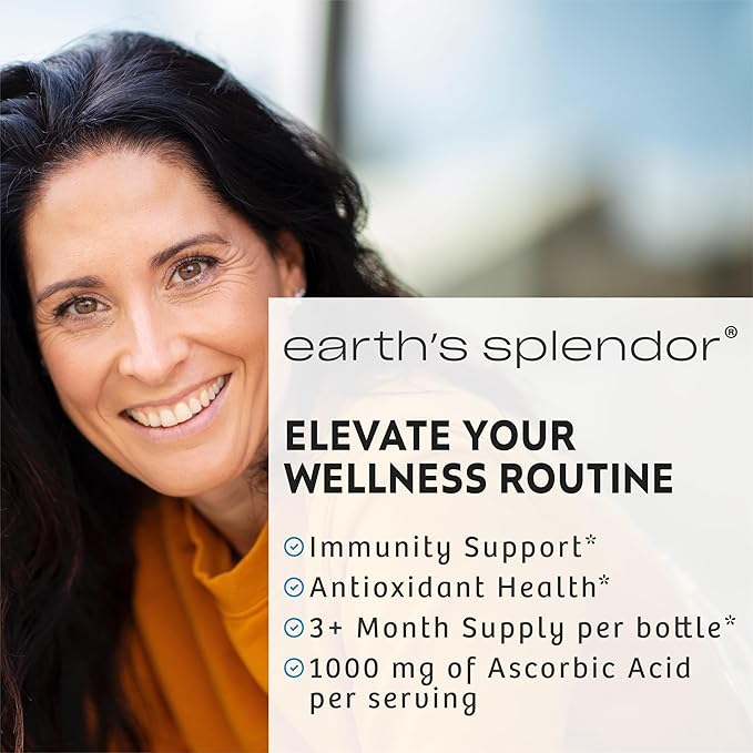 Earth's Splendor Vitamin C 1000 mg Dietary Supplement for Men & Women, Immune Support, Supports Antioxidant Health (100 Caplets, 3+ Month Supply Per Bottle) - 2 Pack