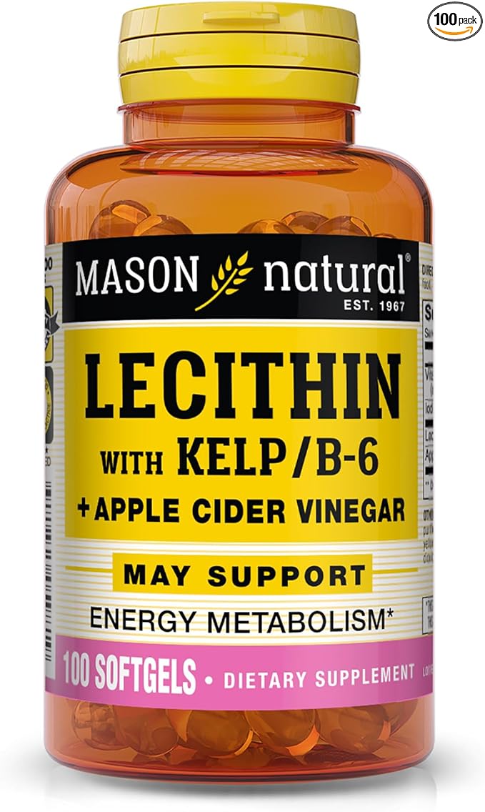 MASON NATURAL Lecithin with Kelp/Vitamin B6 plus Apple Cider Vinegar - Dual Action Formula, Healthy Energy Metabolism, Promotes Liver and Reproductive Health, Promotes General Wellness, 100 Softgels