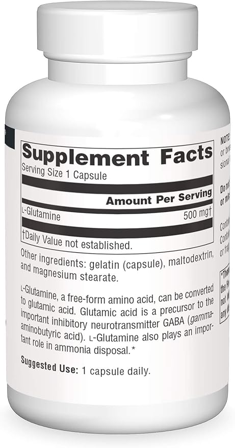 Source Naturals L-Glutamine - Free Form Amino Acid That Supports Metabolic Energy - 100 Capsules
