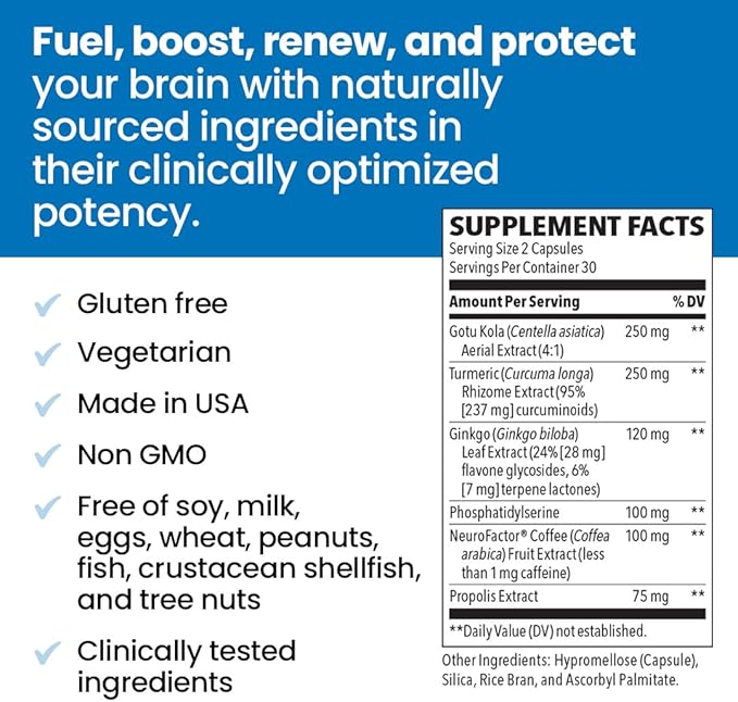 NeuroQ Memory & Focus - Boosts Cognitive Performance & Brain Function - Neuroprotective Formula by Dr. Dale Bredesen - Gotu Kola Ginkgo Phosphatidylserine & Propolis - 60 Capsules (Pack of 2)