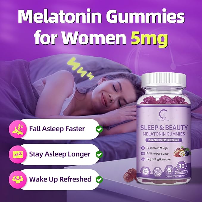 GPGP GreenPeople Women's Melatonin Gummies 5Mg with Ashwagandha, L-Theanine & Collagen, Sleep Aid Extended Release Formula, Sleep Gummies for Adults, Non-GMO & Gluten-Free, Berry Flavor 30-Day Supply