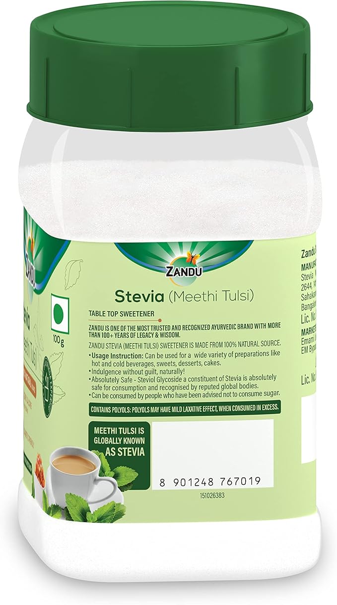 Zandu Stevia Meethi Tulsi Powder- A Healthier Substitute for Sugar, Helps Maintain Healthy Sugar Levels & Healthy Weight (100 g Powder)