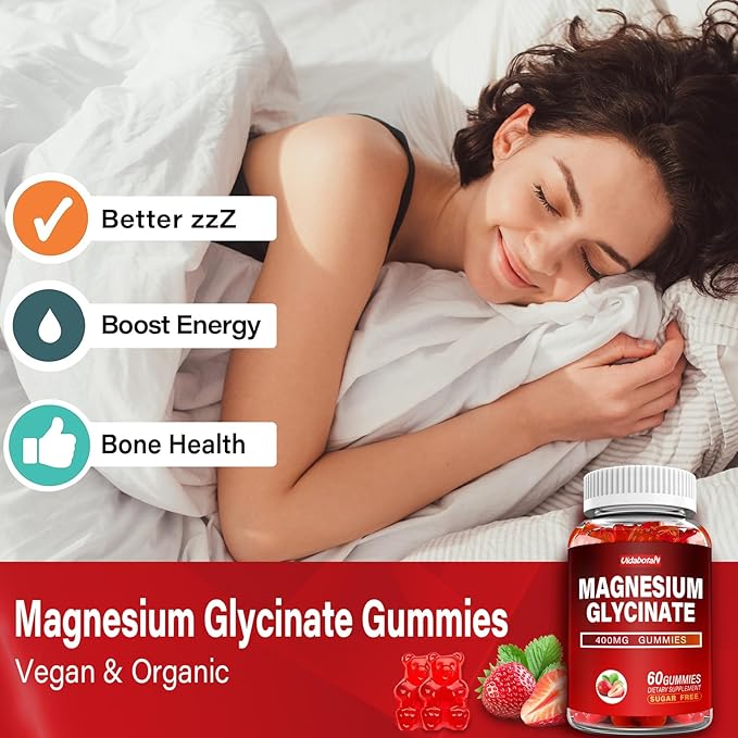 Magnesium Glycinate Gummies 400mg with Ashwagandha, Lemon Balm, CoQ10 for Energy Support & Better Zzz –Sugar Free Magnesium Gummy Supplements for Women and Men- 120 Count