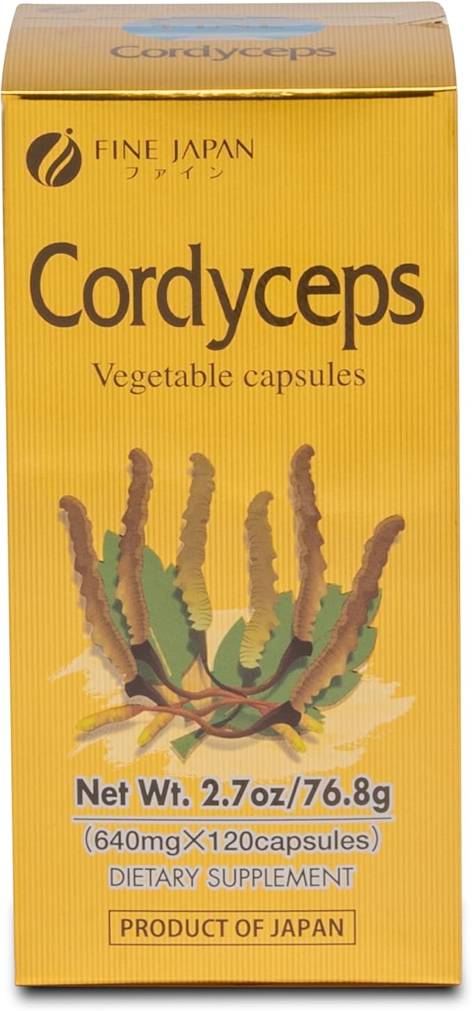 FINE JAPAN Cordyceps Mushroom Capsules - Premium Cordyceps Militaris and Sinensis Extract for Optimal Health Benefits, 100% Authentic Cordyceps in Easy-to-Swallow Capsules