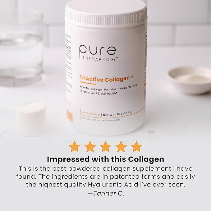 Pure TheraPro Rx TriActive Collagen Plus, Collagen Powder for Hair, Skin, Nails, Bones & Joints, Hydrolyzed Collagen Powder w/Patented Peptides, Unflavored Multi Collagen Protein Powder, 30 Servings