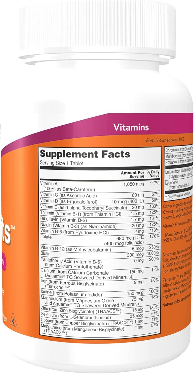 NOW Supplements, Daily Vits™, One Tablet Daily with Lutein & Lycopene, 100 Tablets (Pack of 2)
