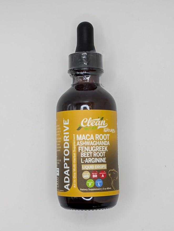 Clean Nutra Organic Maca Root Liquid Drops with Ashwagandha, Fenugreek, Beet Root and L-Arginine Liquid Multivitamin for Women and Men - Adapto Drive