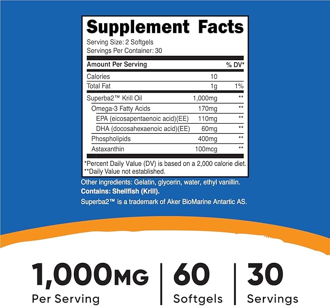 Nutricost Krill Oil 1000mg; 60 Liquid Softgels (3 Bottles) - Omega-3 EPA-DHA