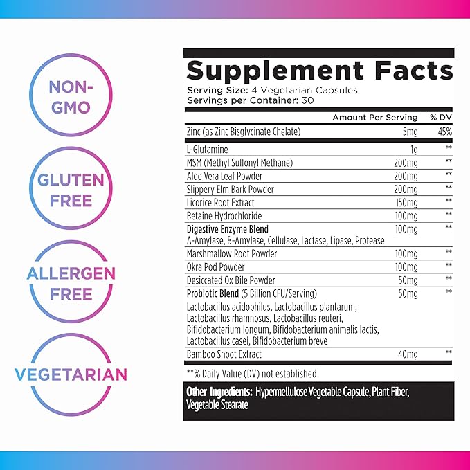 Livingood Daily Gut Cleanse Detox Supplement, 13-in-1 GI Support with L Glutamine, Aloe Vera, Digestive Enzymes, Probiotics & MSM, Vegetarian Capsules, Gluten Free, Non GMO, Allergen Free, 120 Count