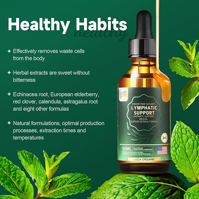 Lymphatic Drainage Drops, Herbal Supplements-Echinacea,Elderberry,Astragalus-Immune Support,Anti Inflammatory,Lymphatic Detoxd&Cleanse