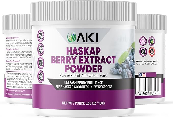 AKI Haskap Berry Extract Powder - Rich in Antioxidants, Vitamin-C & Polyphenols - Extracted from Quality Dried Berries - No Added Artificial Flavors & Coloring - Boosts Energy Level (5.30Oz/150g)