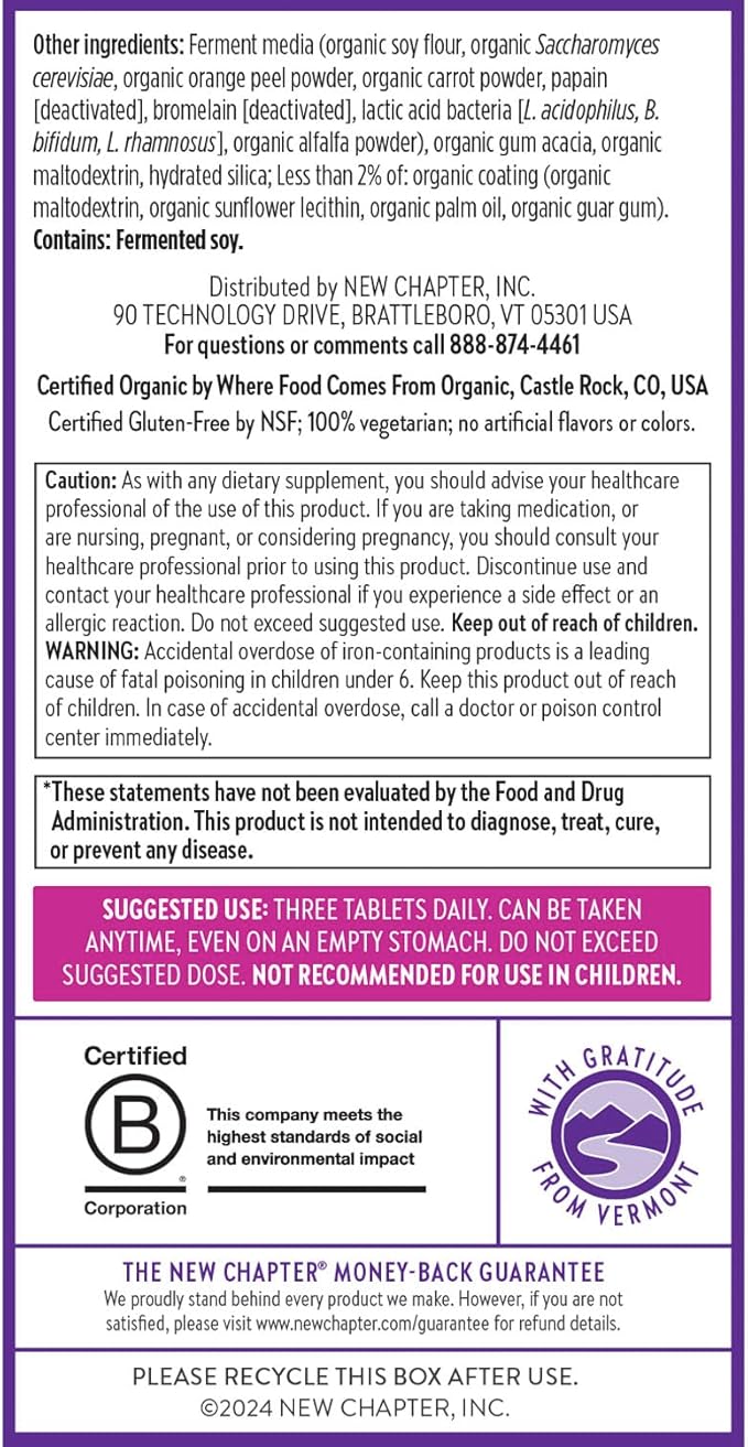 New Chapter, Postnatal Vitamins Lactation Supplement, Complete Multivitamin with Fermented Vitamin D3 + B Vitamins, Made with Organic Vegetables & Herbs, Non-GMO Ingredients, 192 Count