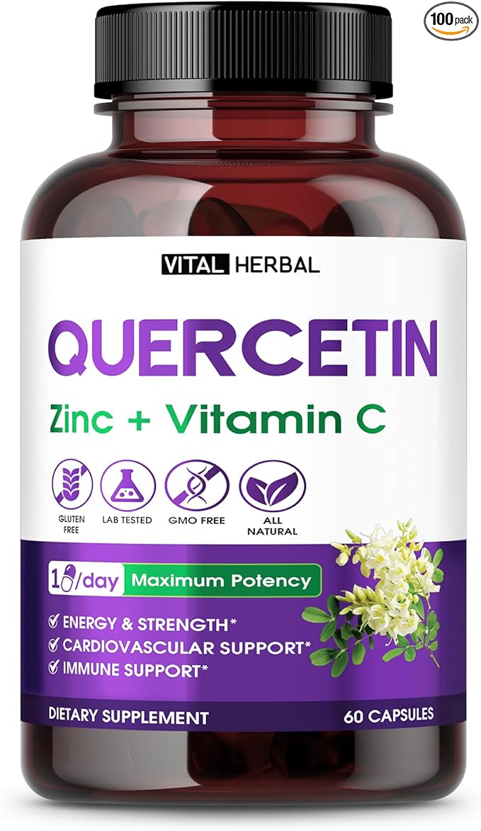 Ultra Quercetin High Purity 98% with Bromelain Capsules for Maximum Strength Powder with Ashwagandha - Supports Overall Health Strength Energy (100 Counts)