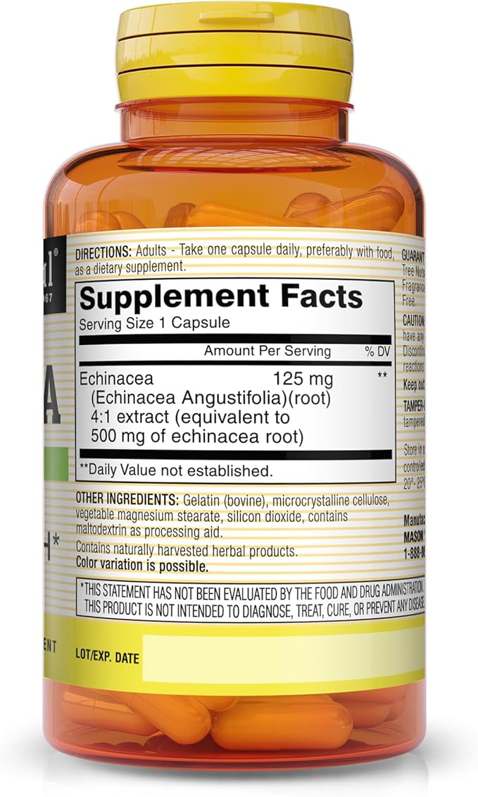 MASON NATURAL Echinacea - Immune System Booster, Supports Overall Health, Herbal Supplement, 60 Capsules (Pack of 3)