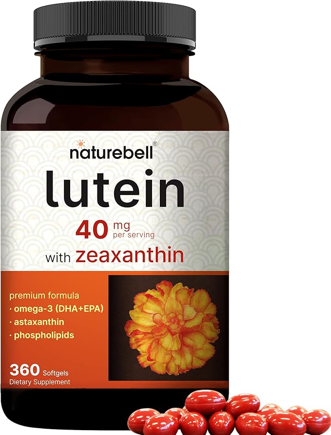 Lutein 40mg and Zeaxanthin 1,600mcg Per Serving, 360 Softgels | 4 in 1 with Omega-3s, Astaxanthin, & Phospholipids – Marigold Flower Extract – Eye Antioxidant Vitamins – Non-GMO