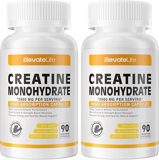 Creatine Monohydrate 2500mg, 180 Capsules - Gluten Free, Non-GMO
