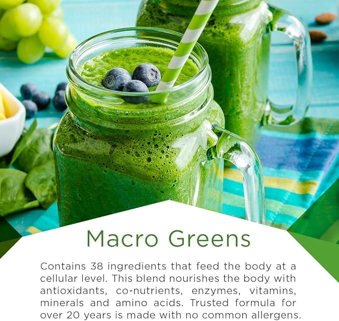 MacroLife Naturals Macro Greens Powder 38 Superfood Probiotic Antioxidant Enzyme & Herbal Supplement Immunity Energy Cleanse - Non-GMO Vegan Gluten-Free Dairy-Free - 10oz (30 Servings)