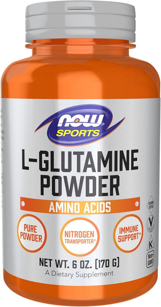 NOW Foods Sports Nutrition, L-Glutamine Pure Powder, Nitrogen Transporter*, Amino Acid, 6-Ounce