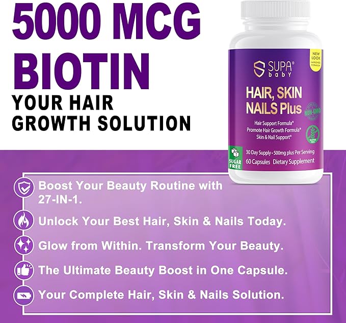 Hair, Skin & Nails – Expertly Formulated for Women with Biotin, Collagen & Antioxidants | Supports Hair Growth, Glowing Skin & Strong Nails | Non-GMO, Gluten-Free, Soy-Free